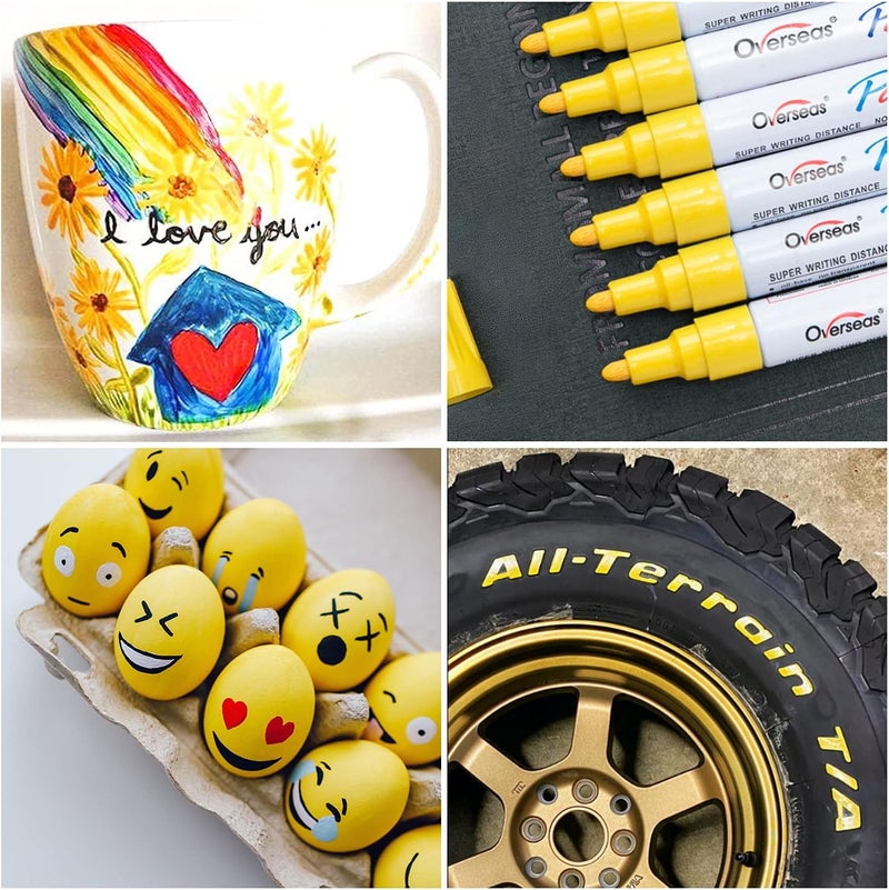 Lesun Yellow Paint Pens, 12 Pack Waterproof Oil-Based Paint Pen Set, Quick Dry and Permanent, Markers for Rock, Stone, Ceramic, Wood, Fabric, Plastic, Canvas, Glass, Mugs, Tires - Image 3